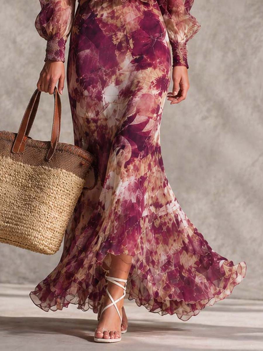 Wells & Monroe Florale Off-Shoulder Chiffon Maxi-jurk, Rose Pink