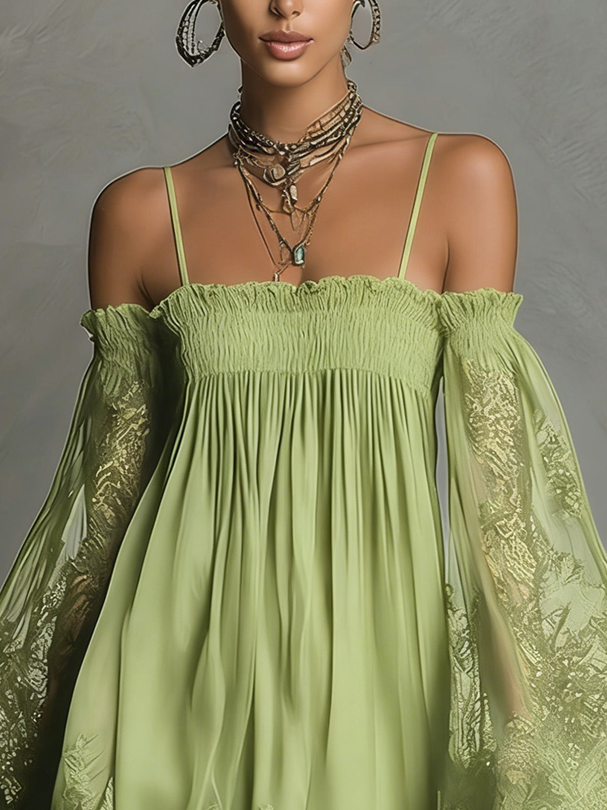 Marineblauwe Kanten Chiffon Minijurk met Off-shoulder Halslijn en Mouwen