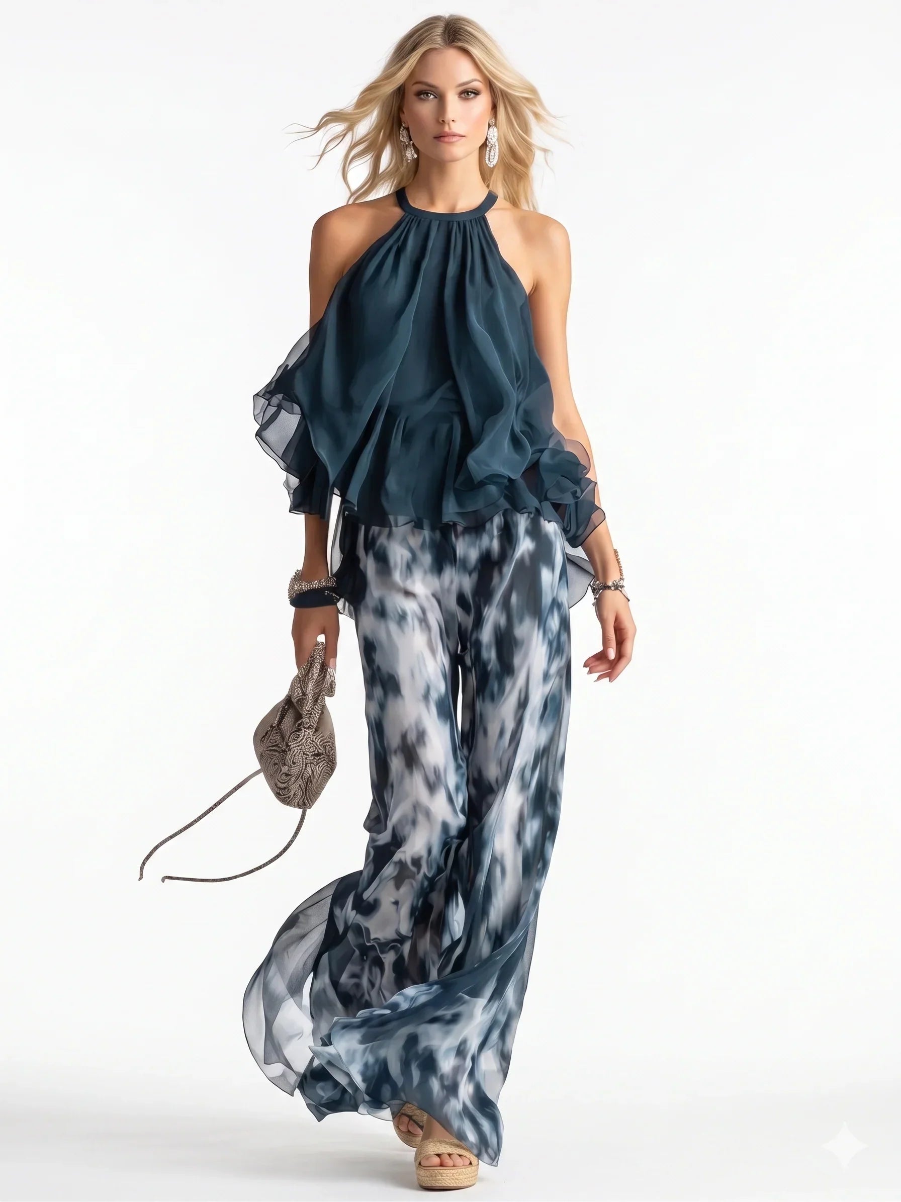 Elegante Tweedelige Chiffon Set Voor Dames, Lichtgewicht en Verfijnd