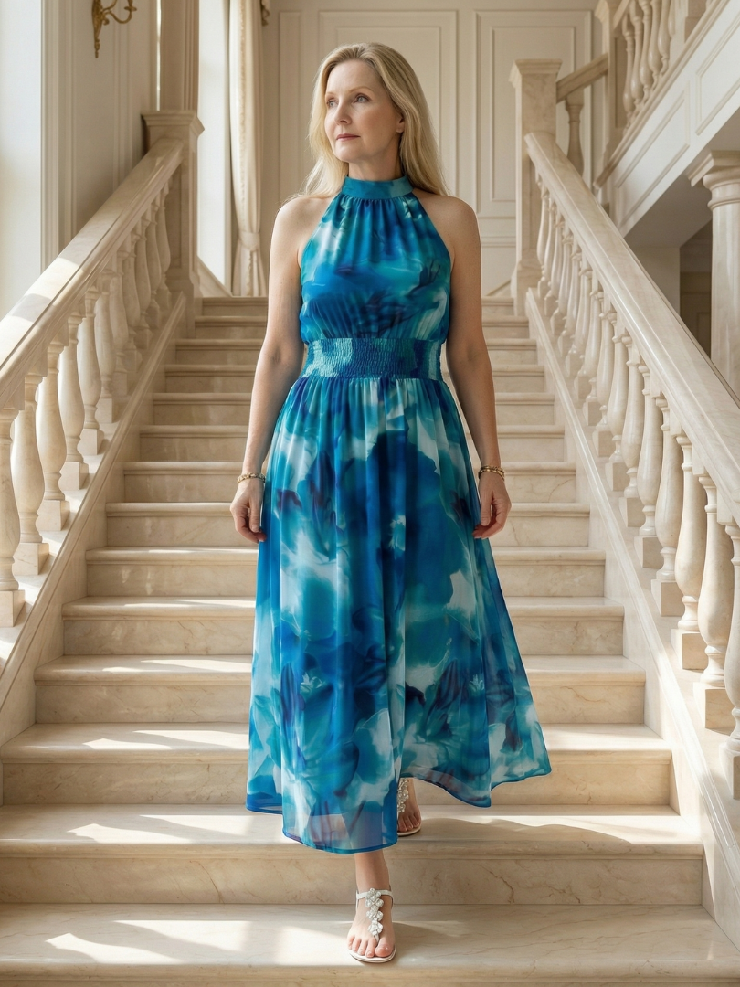 Dames Elegante Luchtige Halter Midi Jurk