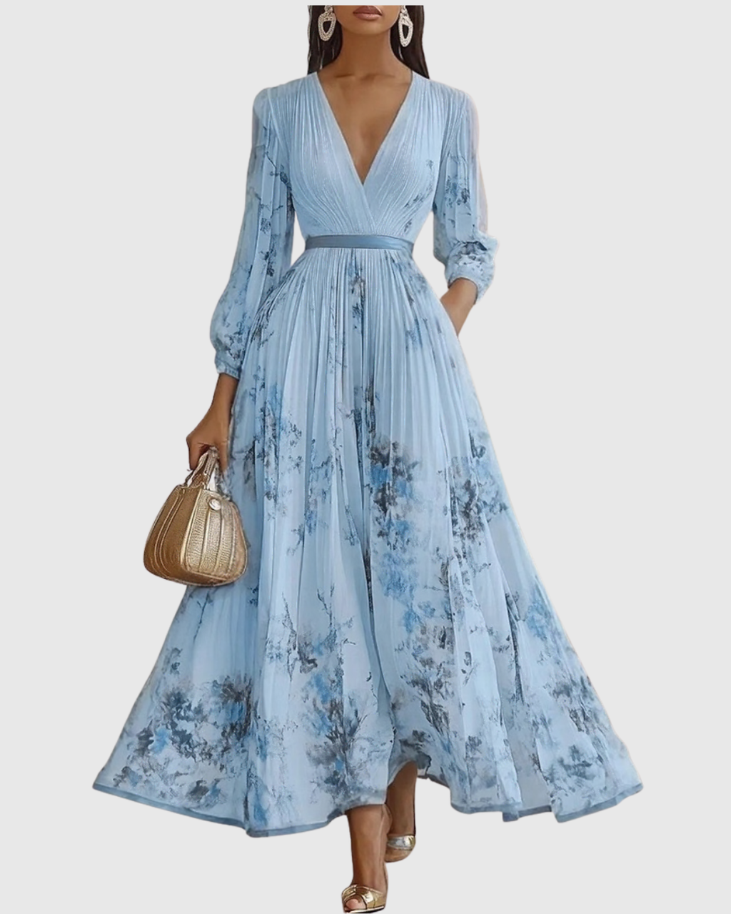 Women's Elegant Flowy Pleated Maxi Dress