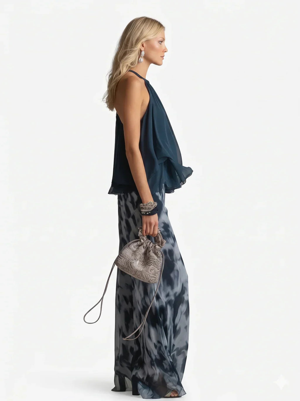 Elegante Tweedelige Chiffon Set Voor Dames, Lichtgewicht en Verfijnd