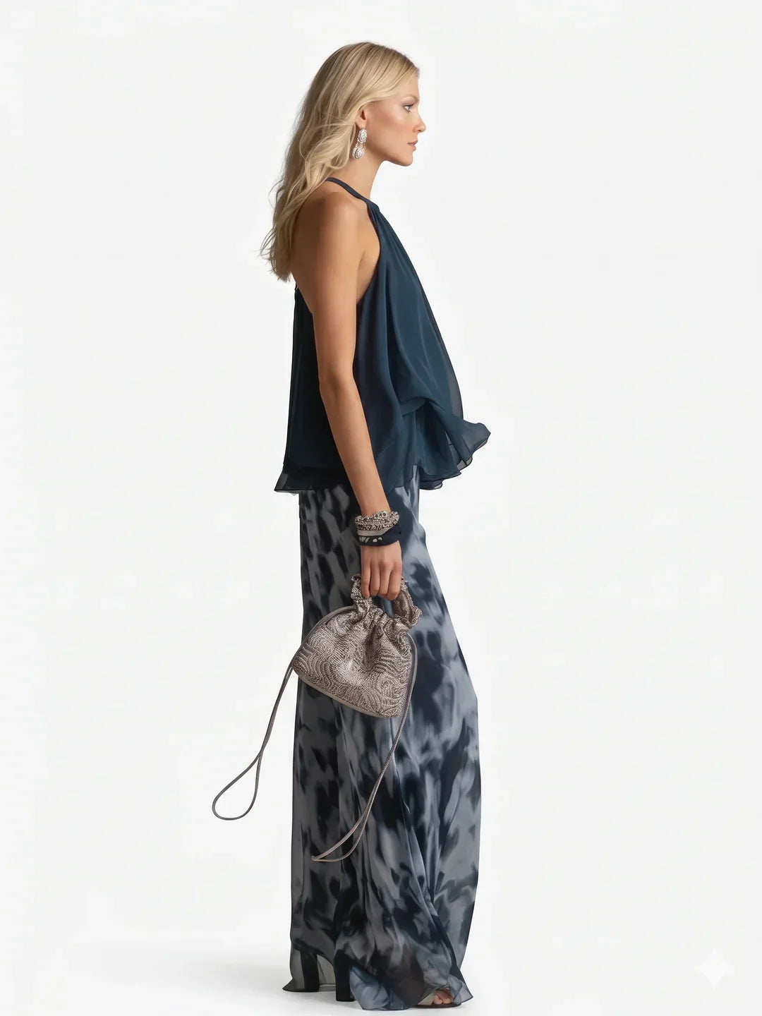 Elegante Tweedelige Chiffon Set Voor Dames, Lichtgewicht en Verfijnd