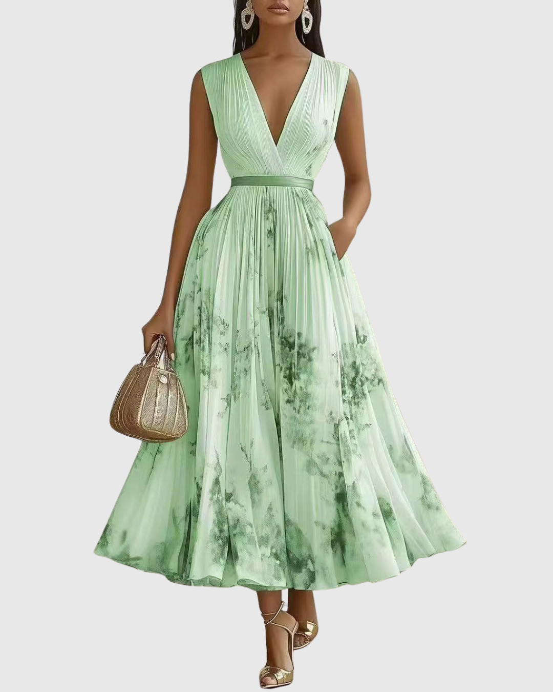 Women's Elegant Flowy Pleated Maxi Dress