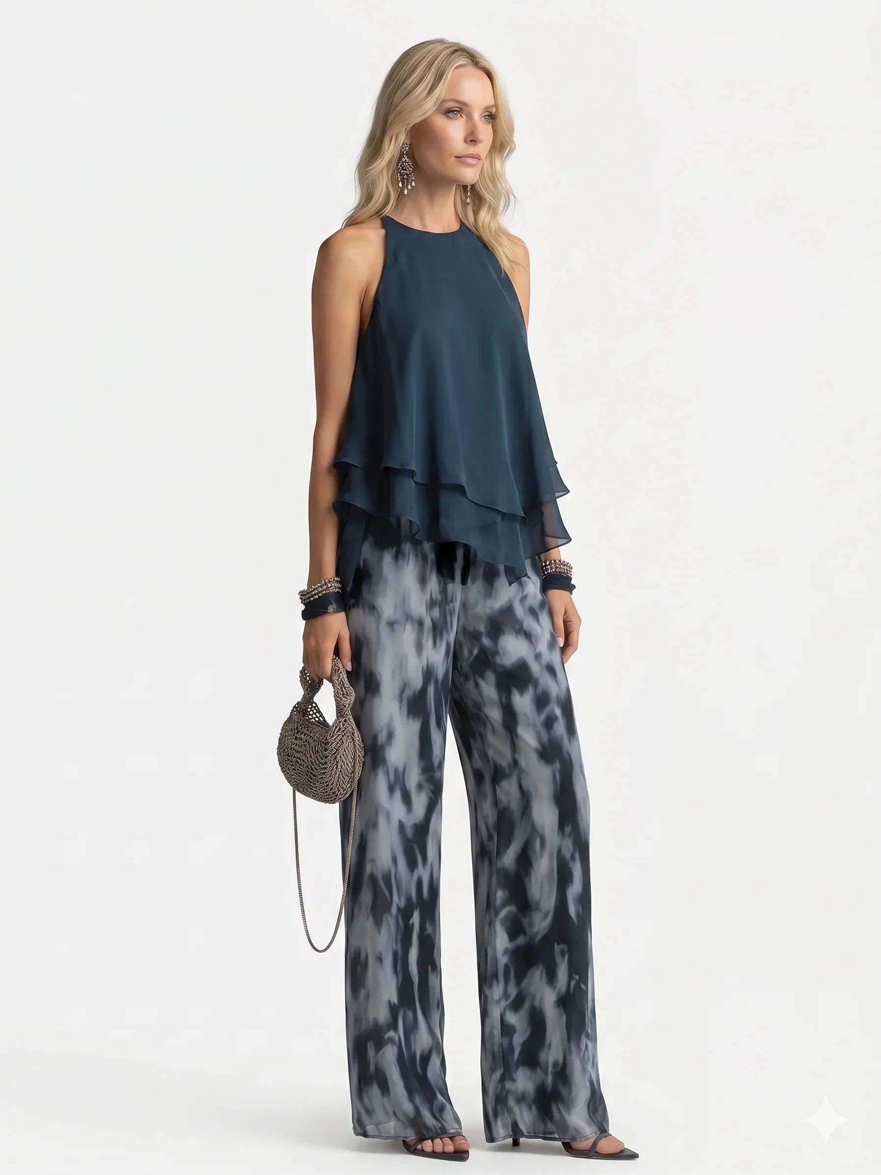 Elegante Tweedelige Chiffon Set Voor Dames, Lichtgewicht en Verfijnd