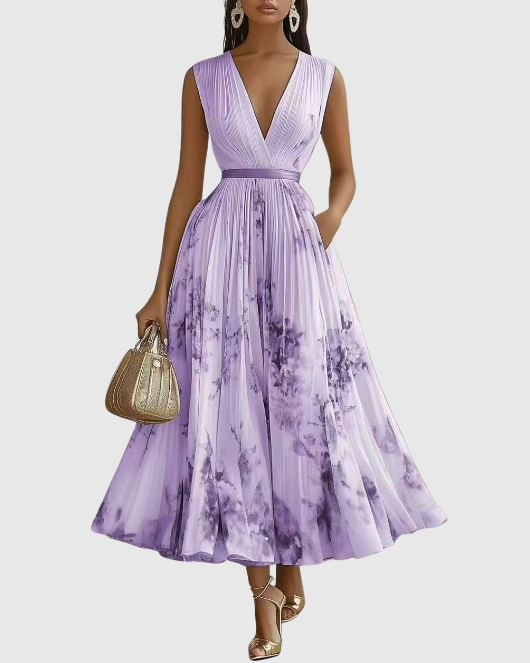 Women's Elegant Flowy Pleated Maxi Dress