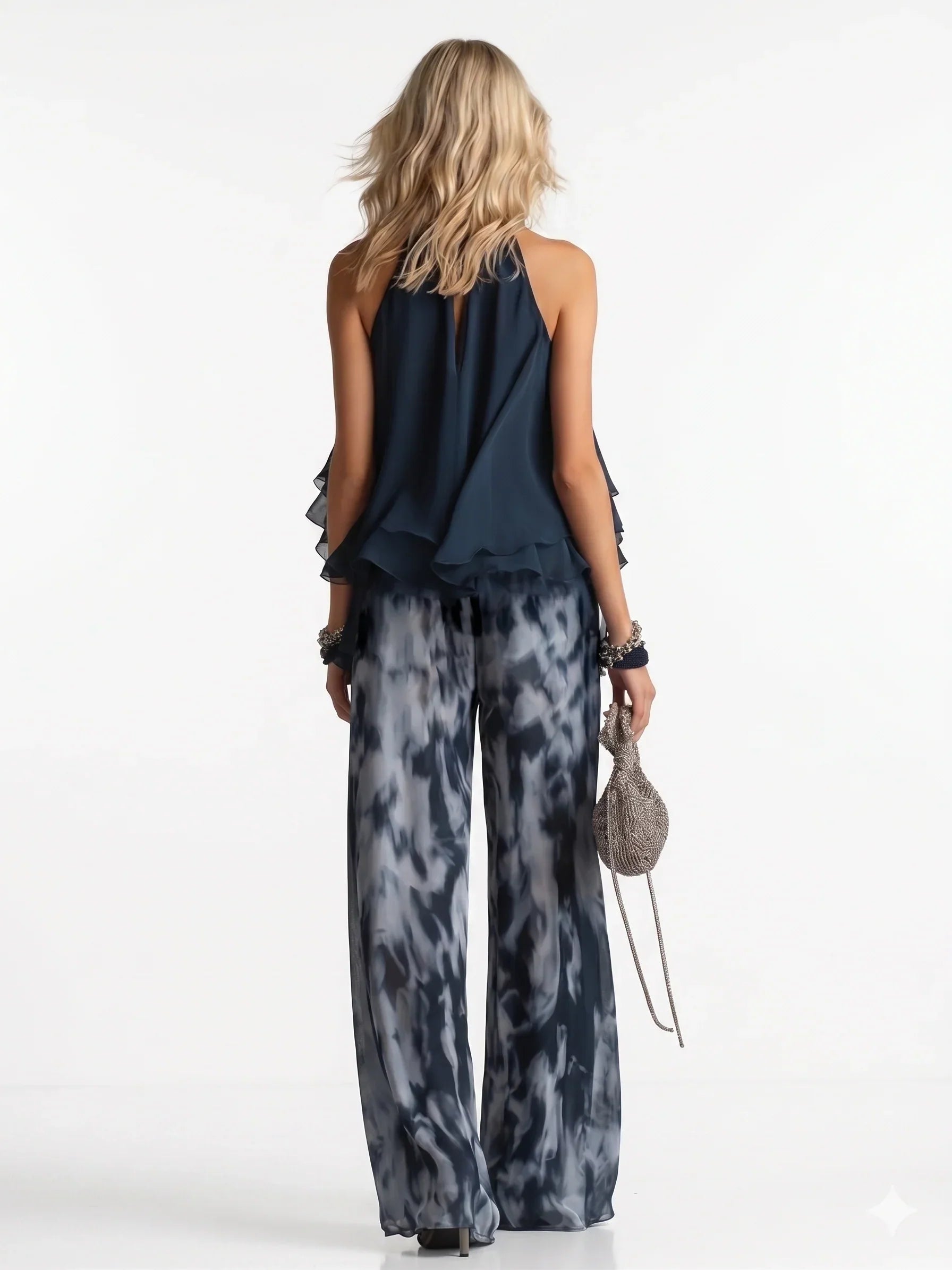 Elegante Tweedelige Chiffon Set Voor Dames, Lichtgewicht en Verfijnd