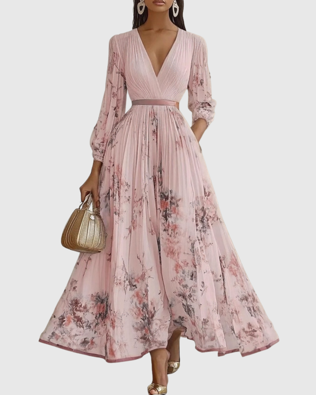 Women's Elegant Flowy Pleated Maxi Dress