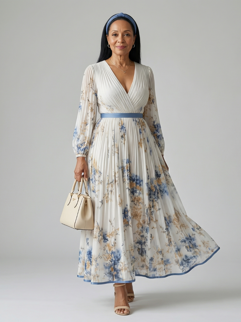 Dames Elegante Geplooide Wikkel Midi Jurk