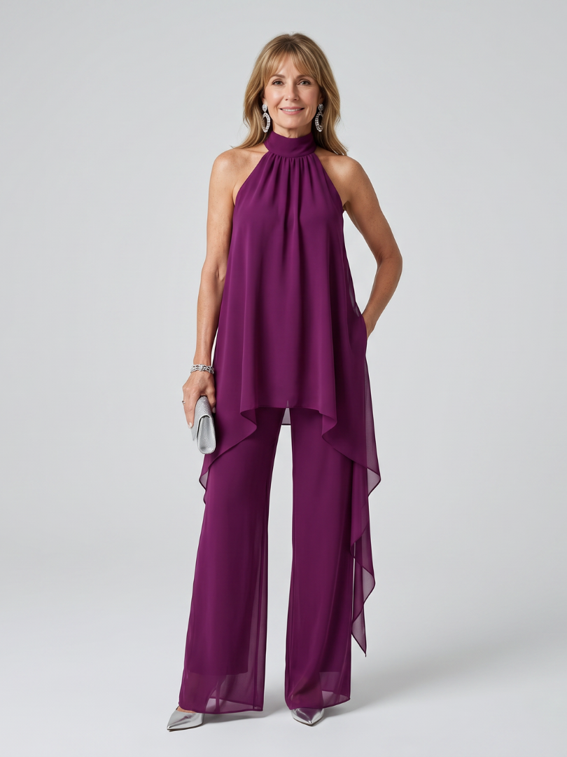 Dames Elegante Halter Asymmetrische Tuniek Set