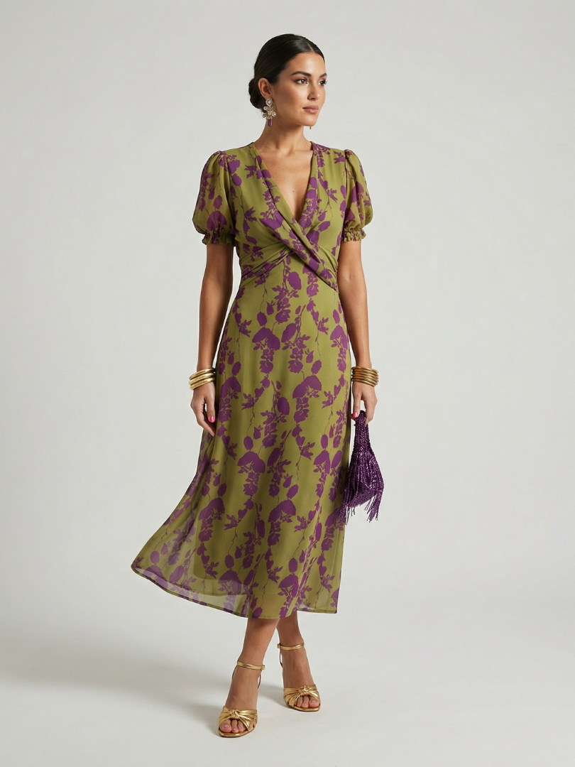 Dames Elegante Bloemen Midi Jurk