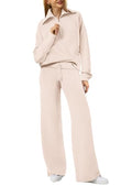 XIEERDUO Dames 2-Delige Lounge Set Half-Zip Sweatshirt Wijde Pijpen