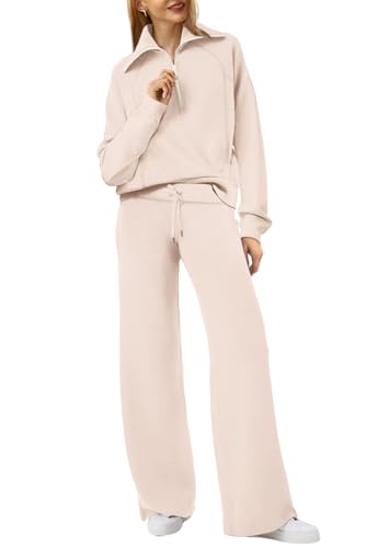 XIEERDUO Dames 2-Delige Lounge Set Half-Zip Sweatshirt Wijde Pijpen