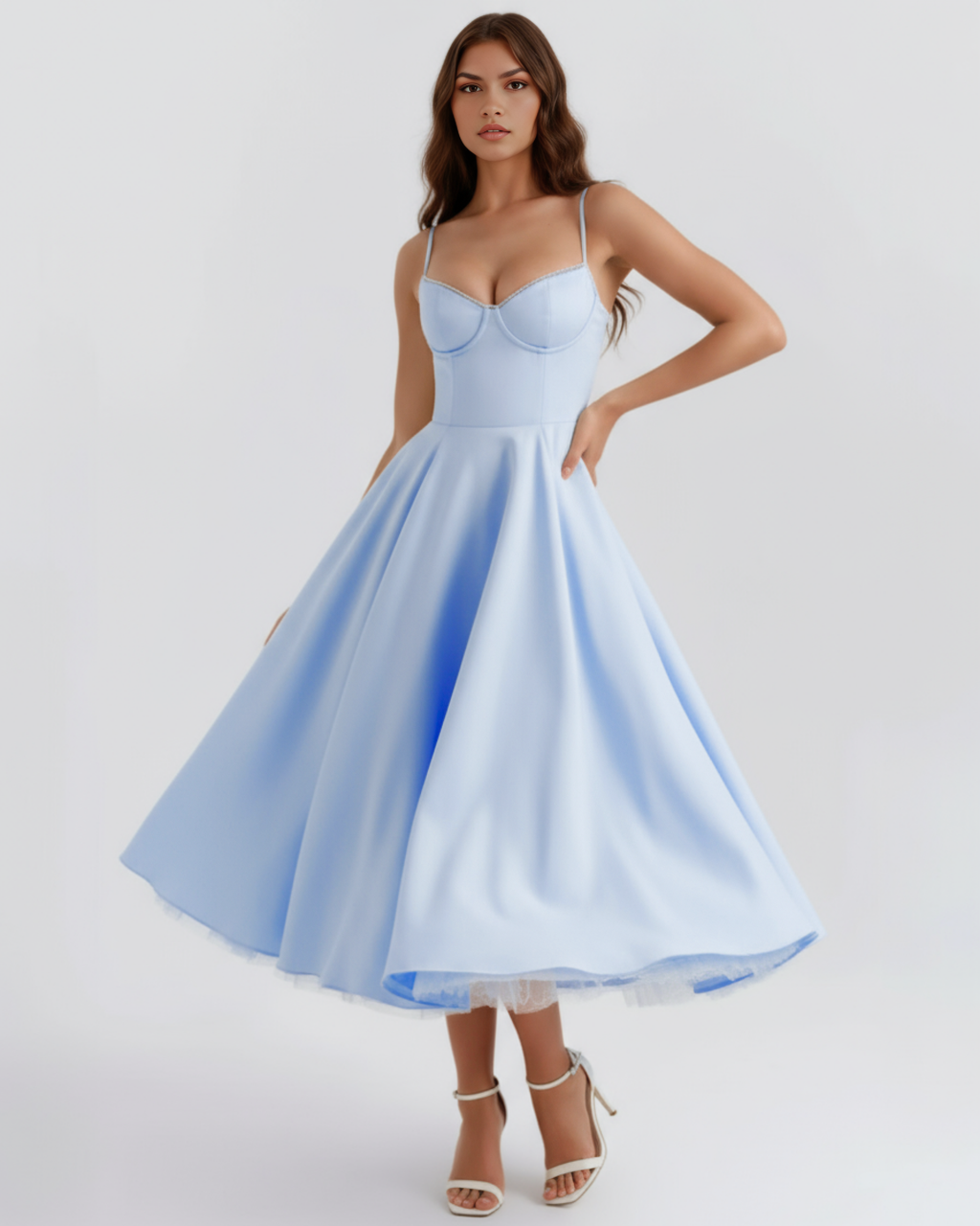 Almond Muse Selene Midi-jurk Satijnachtig Tule Babyblauw
