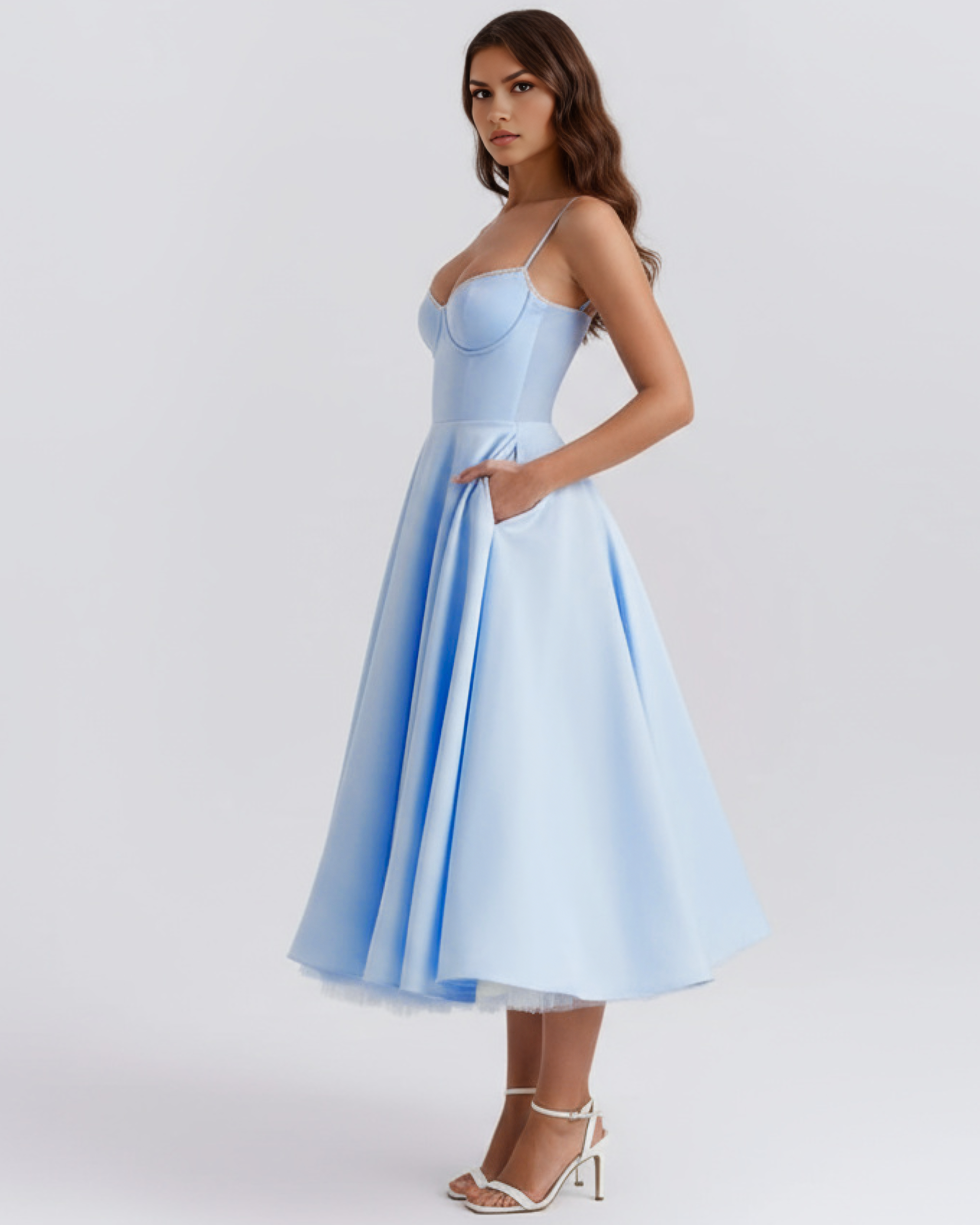 Almond Muse Selene Midi-jurk Satijnachtig Tule Babyblauw