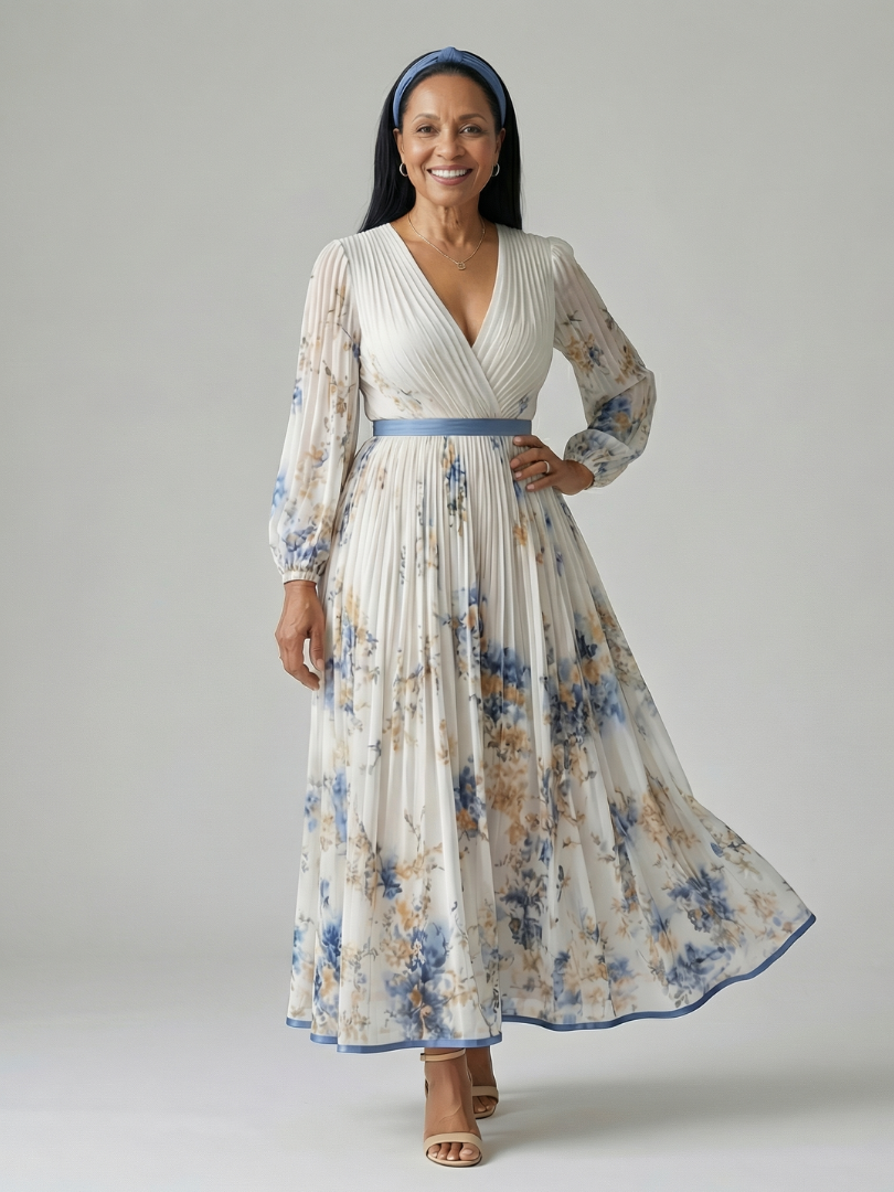 Dames Elegante Geplooide Wikkel Midi Jurk