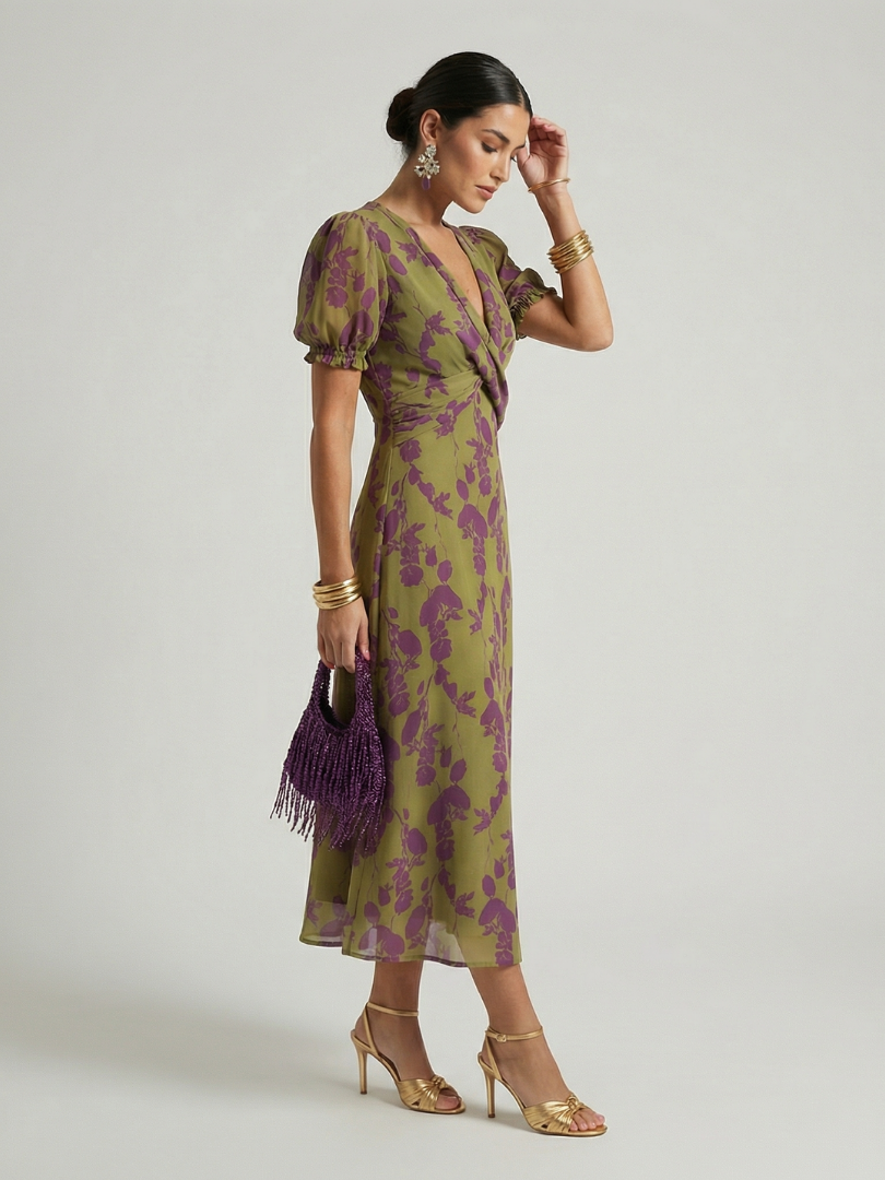 Dames Elegante Bloemen Midi Jurk