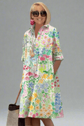 Paige Midi Jurk met Veelkleurig Bloemmotief en Casual Pasvorm
