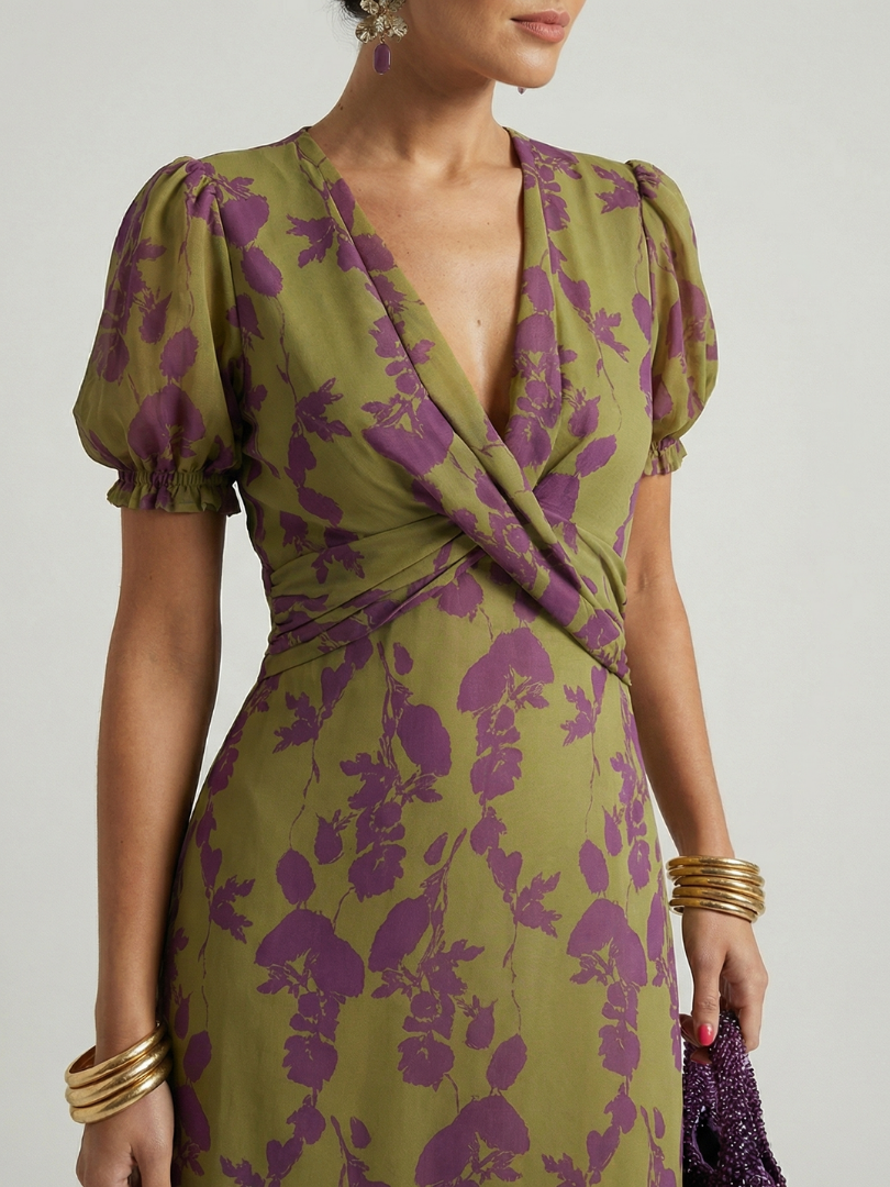 Dames Elegante Bloemen Midi Jurk