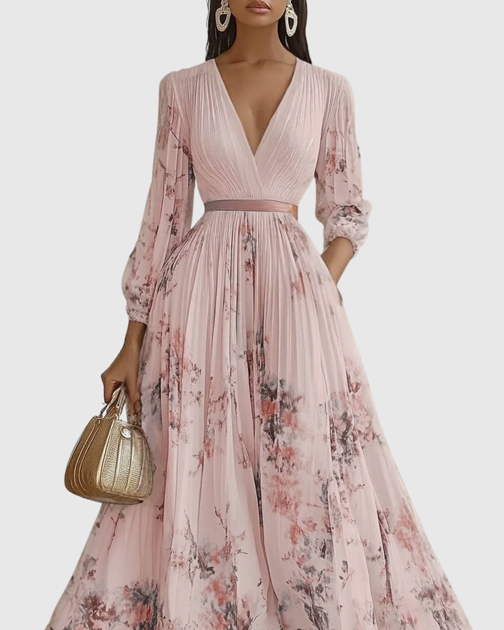 Women's Elegant Flowy Pleated Maxi Dress