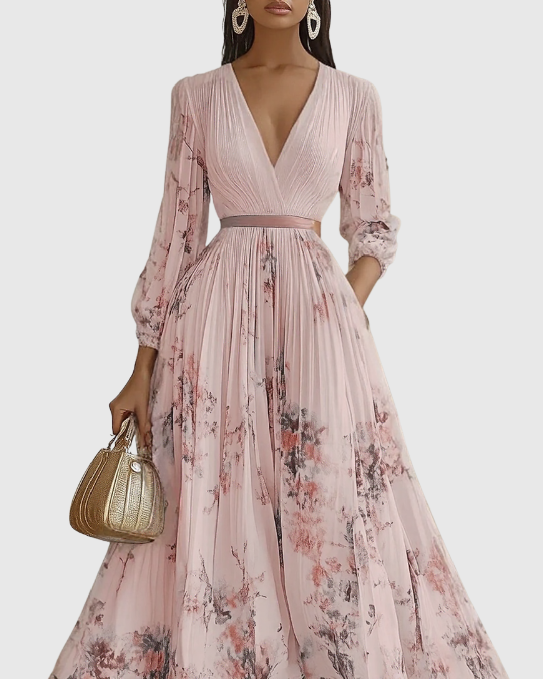 Women's Elegant Flowy Pleated Maxi Dress