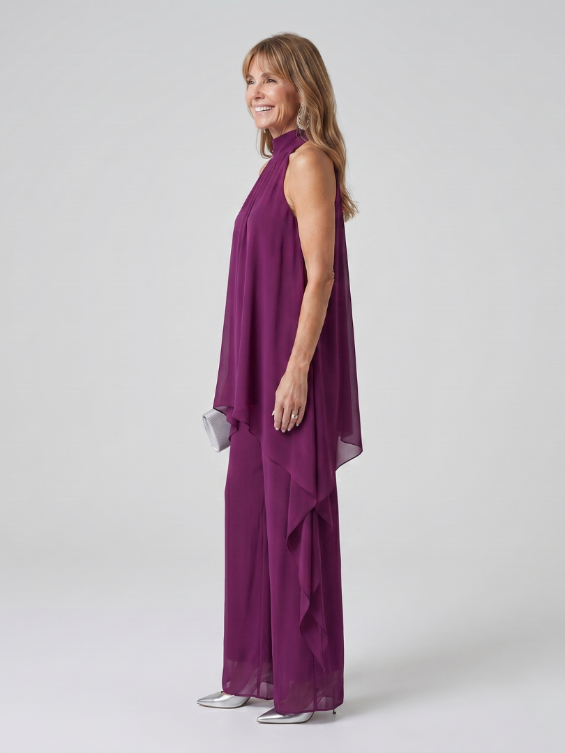 Dames Elegante Halter Asymmetrische Tuniek Set