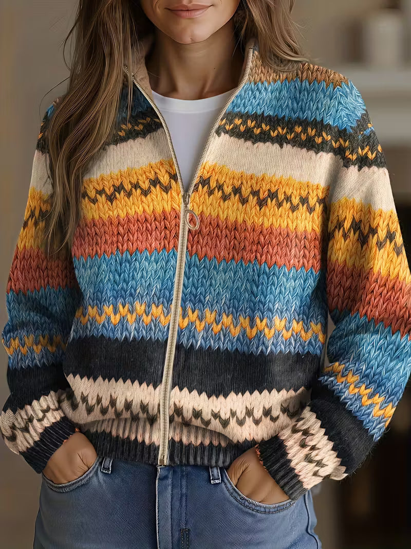 Harper, Hazel & Hannah Yseult Multicolor Zigzag Gestreepte Gebreide Cardigan