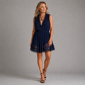 Gandía Elegante Marineblauwe Jumpsuit met V-hals en Kanten Details