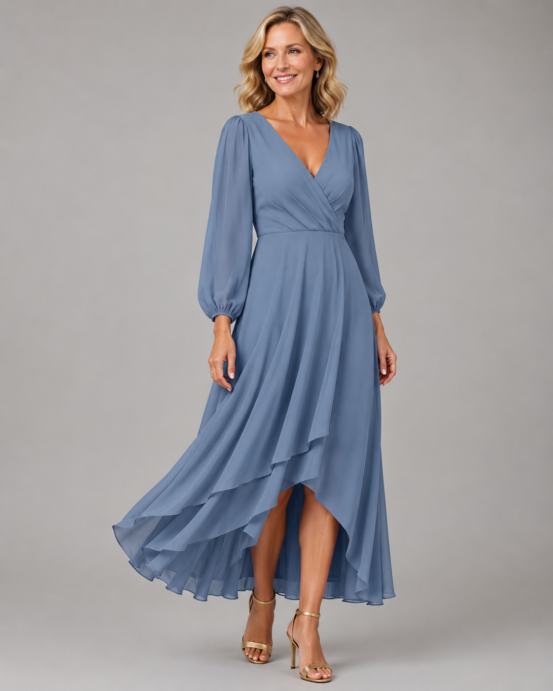 Mia Elegante Lange Jurk met V-hals voor Dames