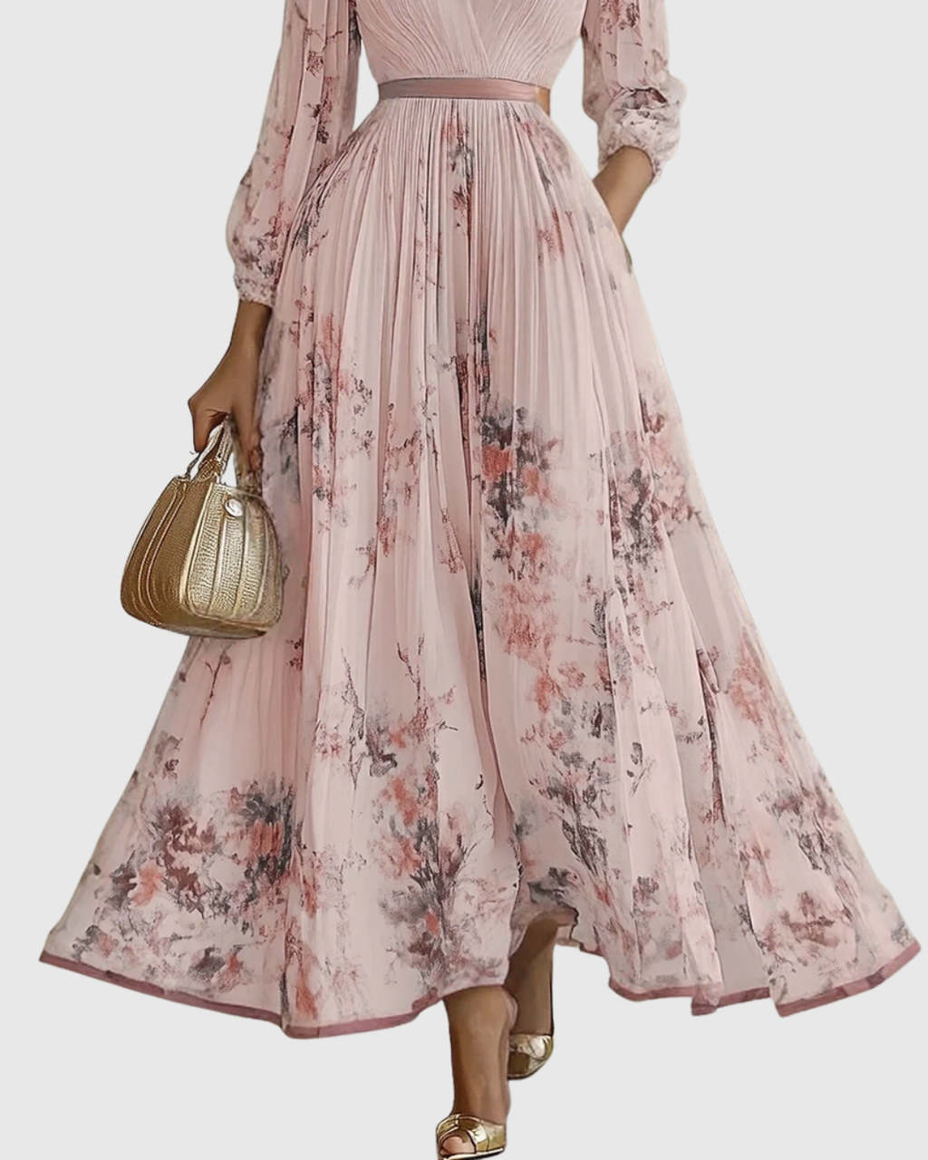 Women's Elegant Flowy Pleated Maxi Dress