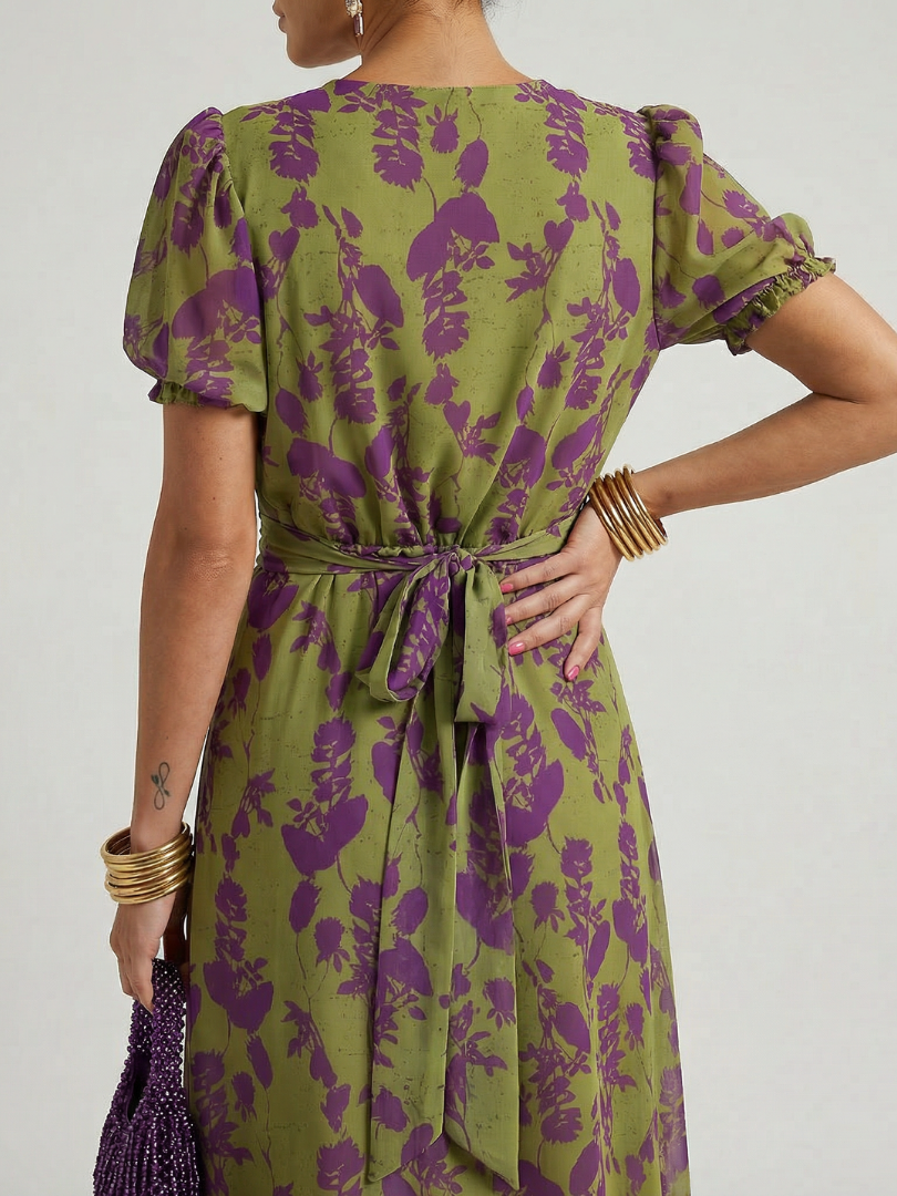 Dames Elegante Bloemen Midi Jurk