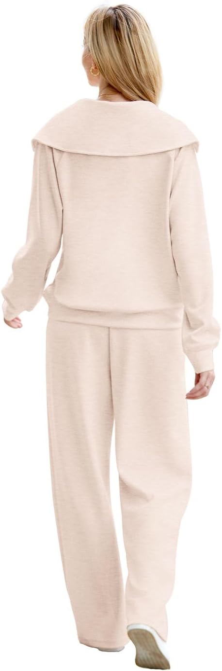 XIEERDUO Dames 2-Delige Lounge Set Half-Zip Sweatshirt Wijde Pijpen