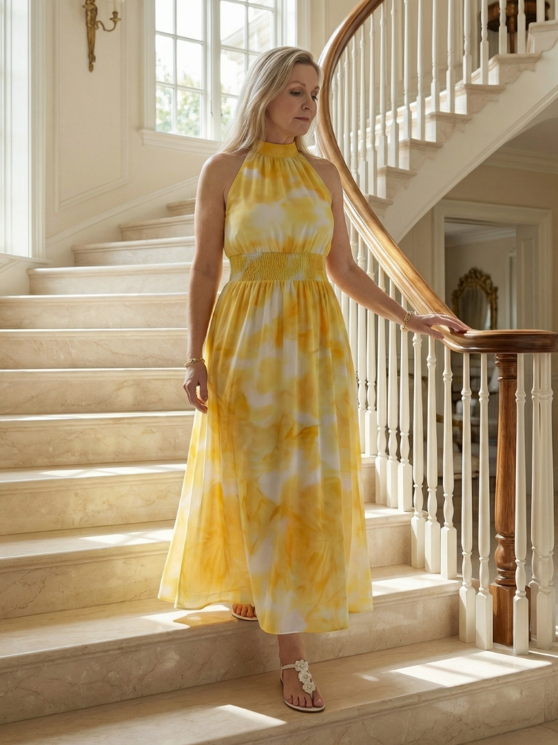 Dames Elegante Luchtige Halter Midi Jurk