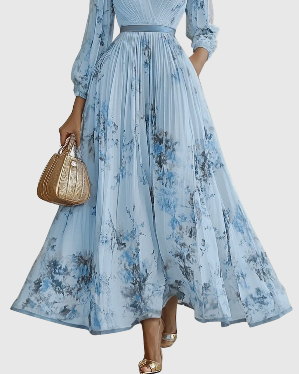 Women's Elegant Flowy Pleated Maxi Dress