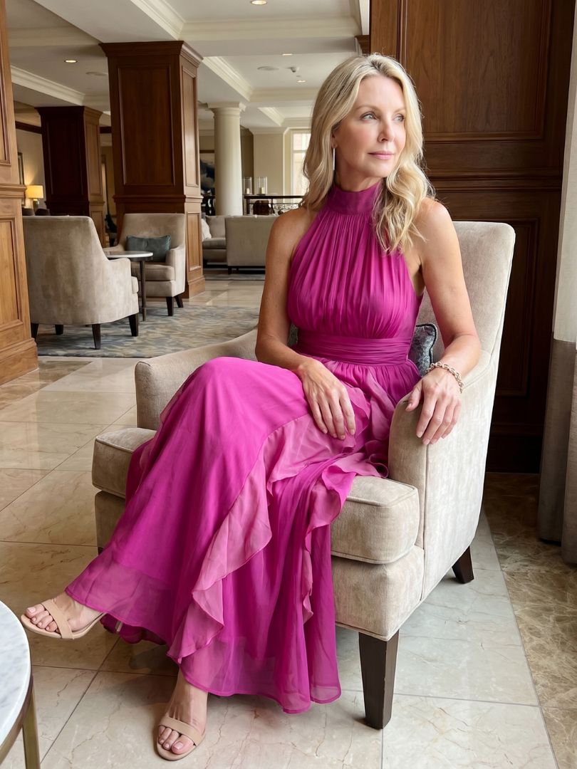 Dames Elegante Ruffle Maxi Jurk met Col