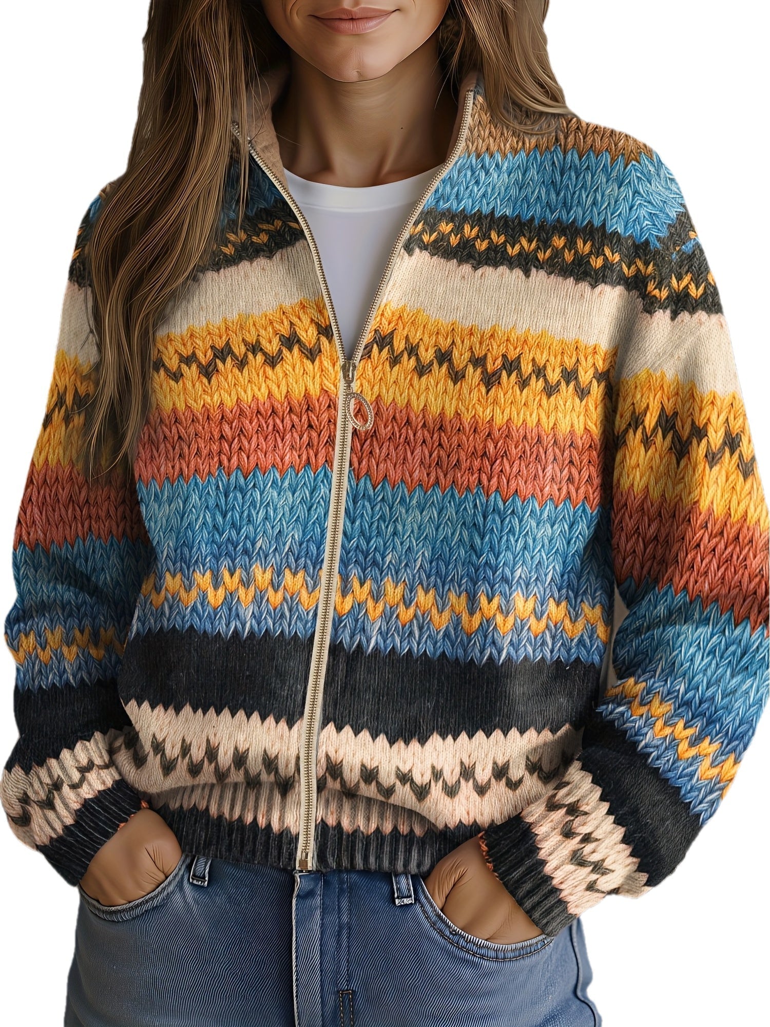 Harper, Hazel & Hannah Yseult Multicolor Zigzag Gestreepte Gebreide Cardigan