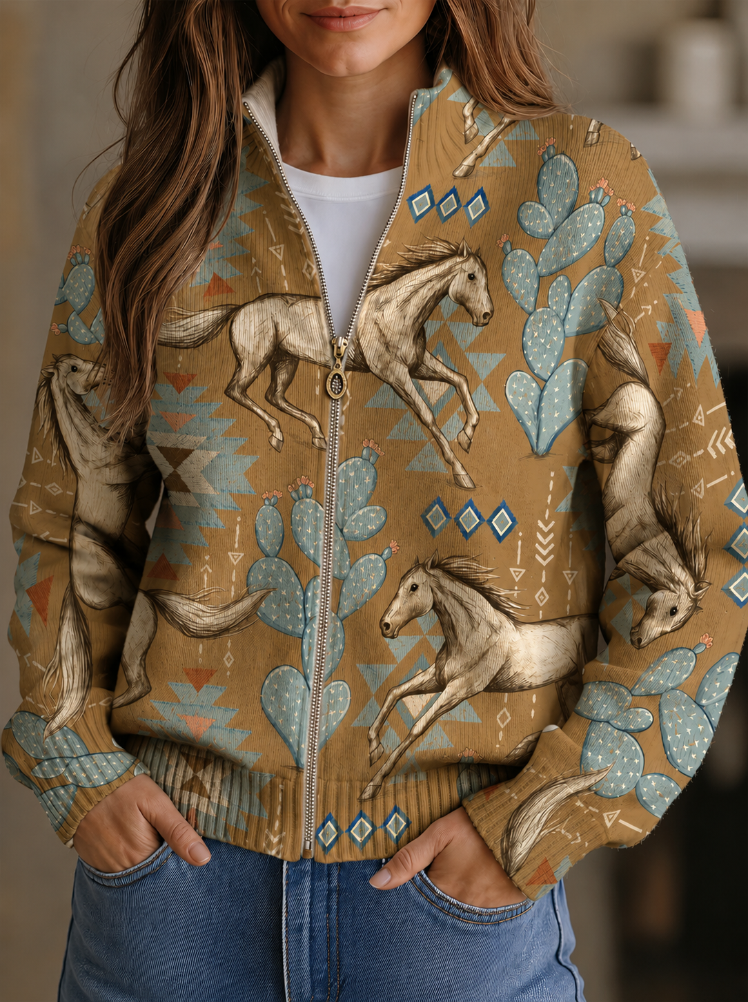 Perpetua™ Paard en Cactus, Rits Cardigan