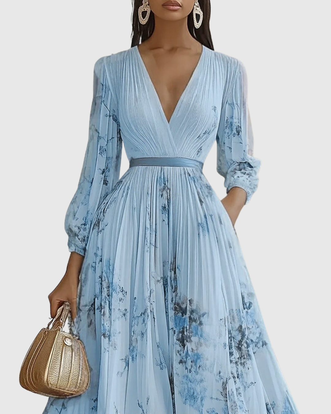 Women's Elegant Flowy Pleated Maxi Dress