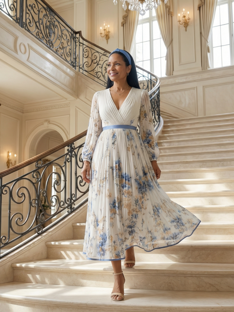 Dames Elegante Geplooide Wikkel Midi Jurk