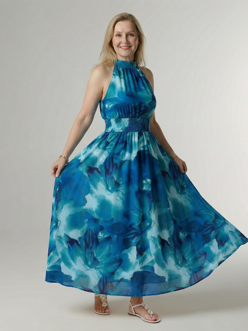 Dames Elegante Luchtige Halter Midi Jurk