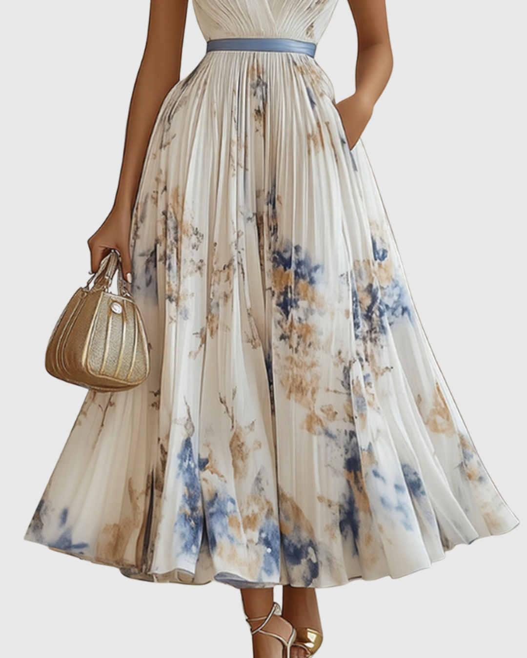 Women's Elegant Flowy Pleated Maxi Dress