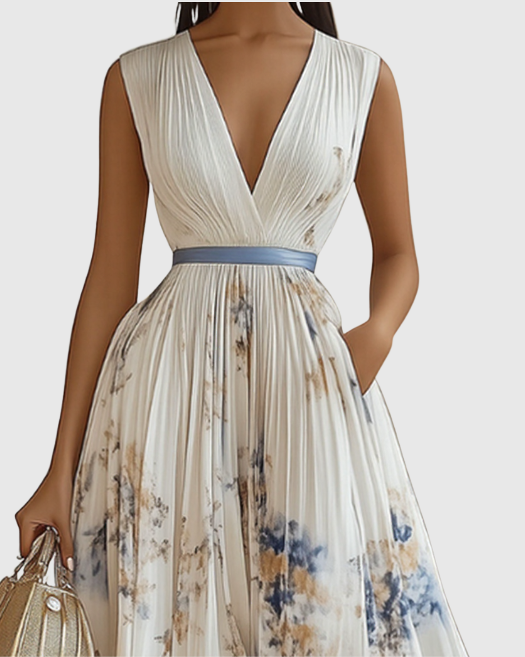 Women's Elegant Flowy Pleated Maxi Dress