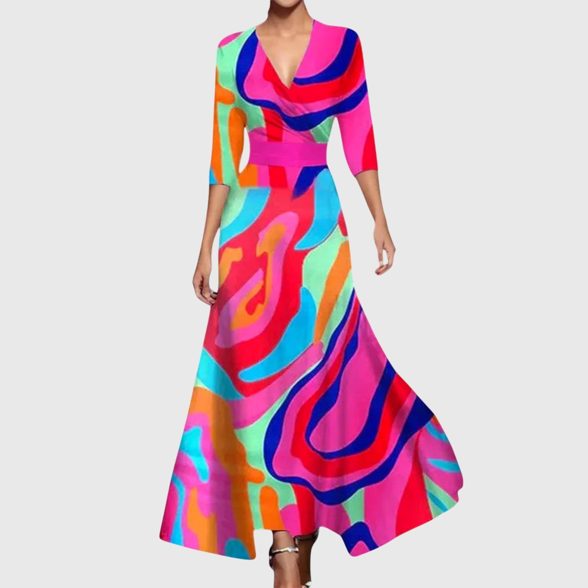 Women's Elegant Flowy Maxi Dress with 3/4 Sleeves