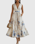 Women's Elegant Flowy Pleated Maxi Dress