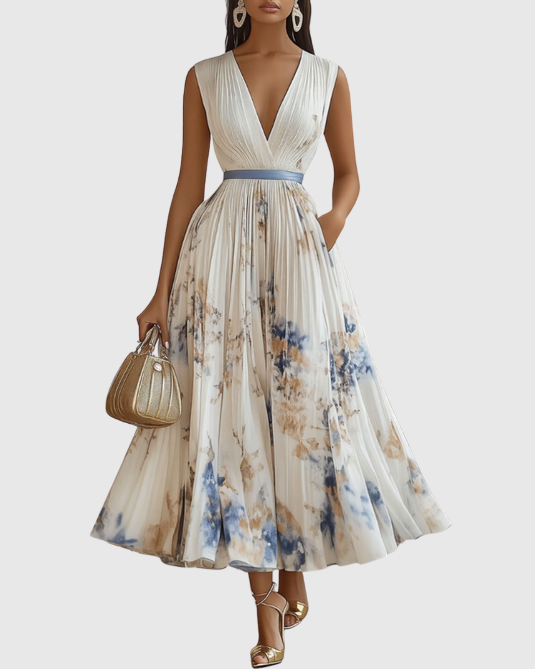 Women's Elegant Flowy Pleated Maxi Dress