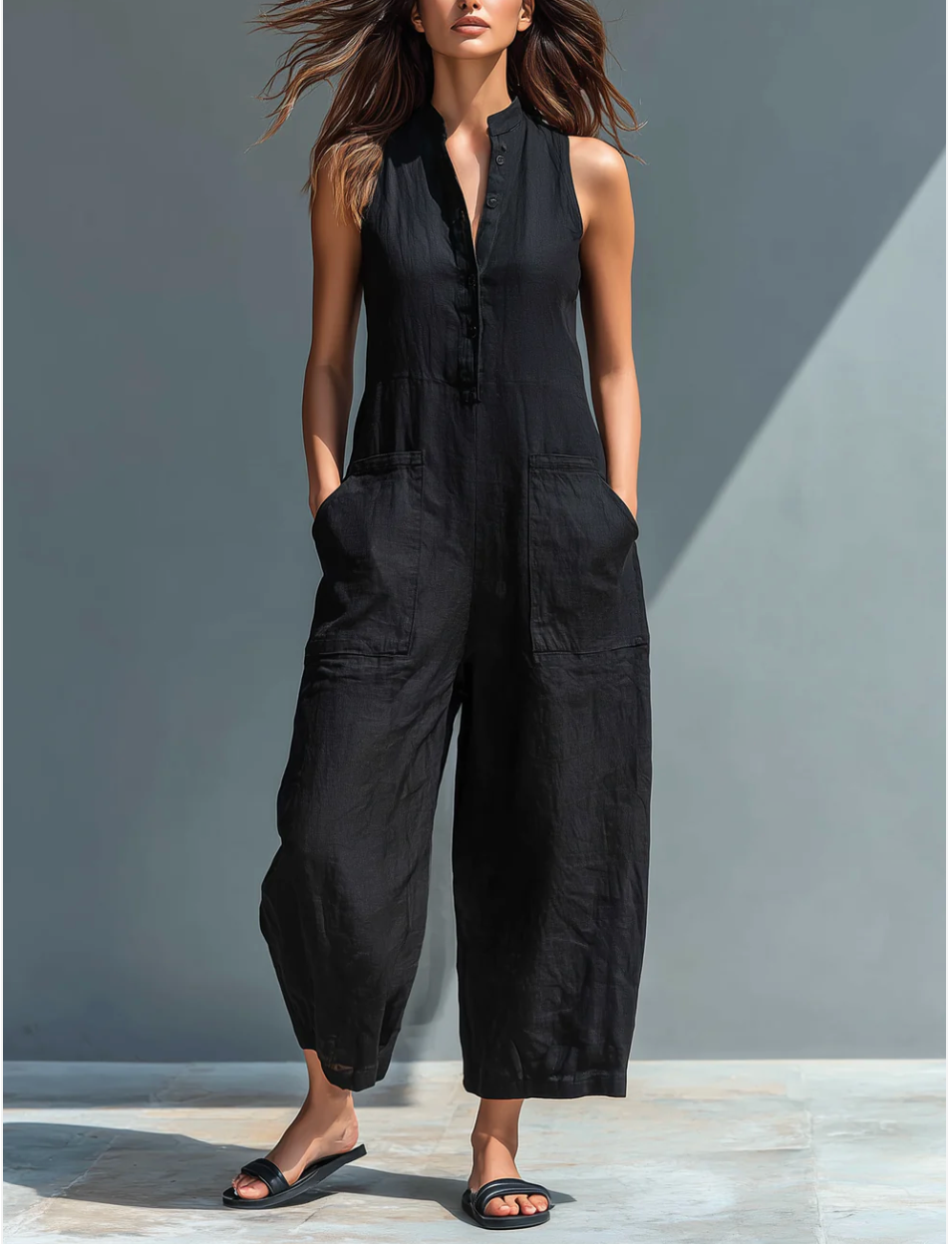 Minimalistische Mouwloze Jumpsuit van Ademende Linnenmix voor Dames