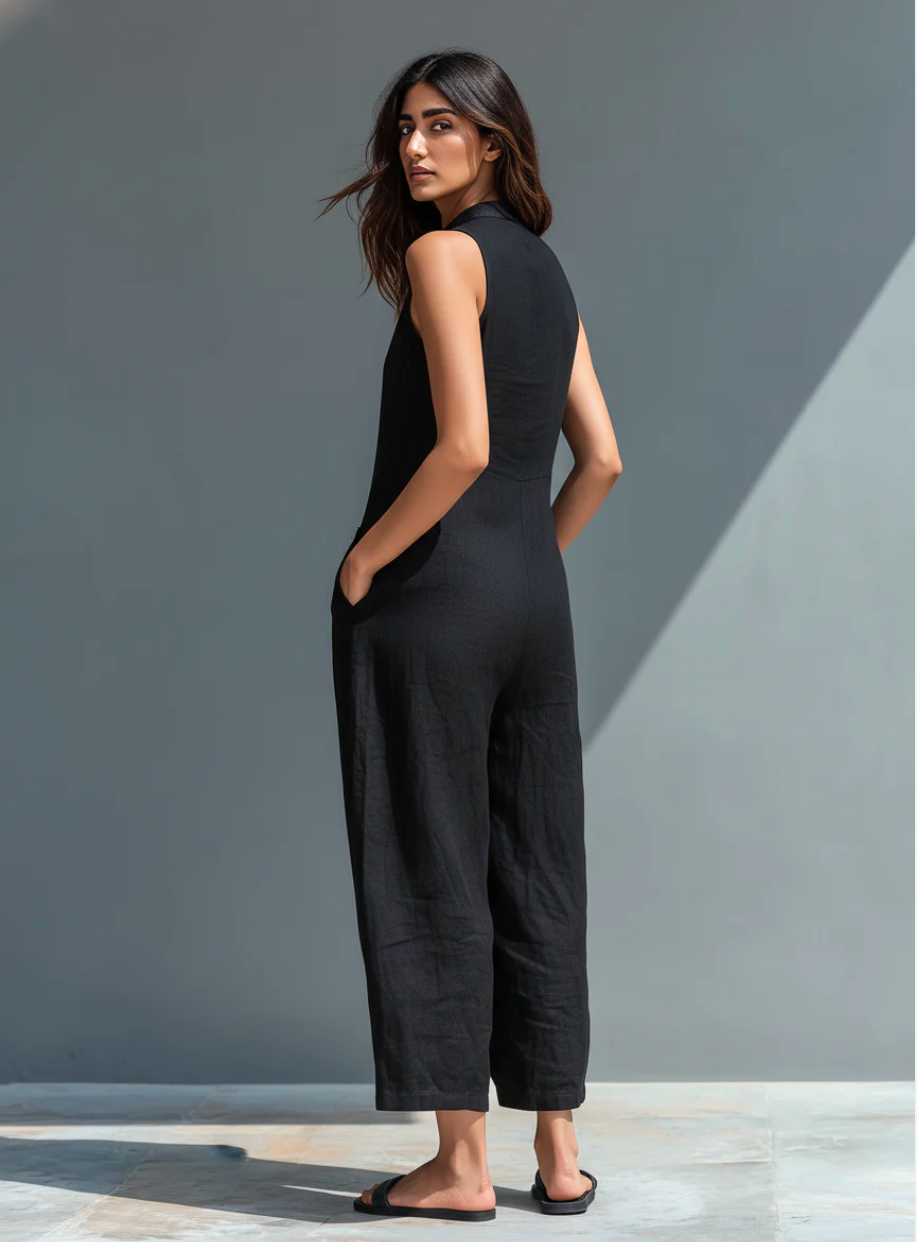 Minimalistische Mouwloze Jumpsuit van Ademende Linnenmix voor Dames