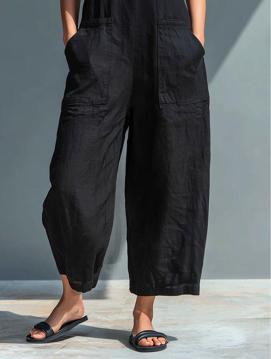 Minimalistische Mouwloze Jumpsuit van Ademende Linnenmix voor Dames