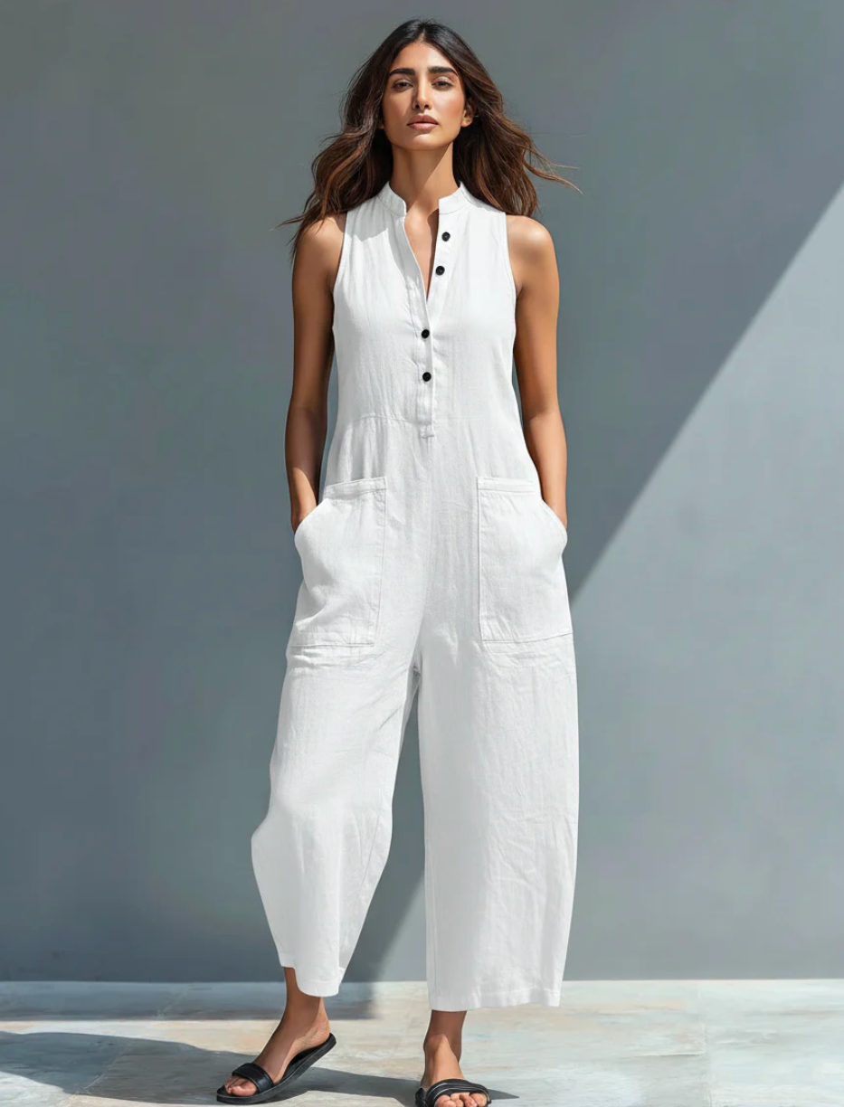 Minimalistische Mouwloze Jumpsuit van Ademende Linnenmix voor Dames