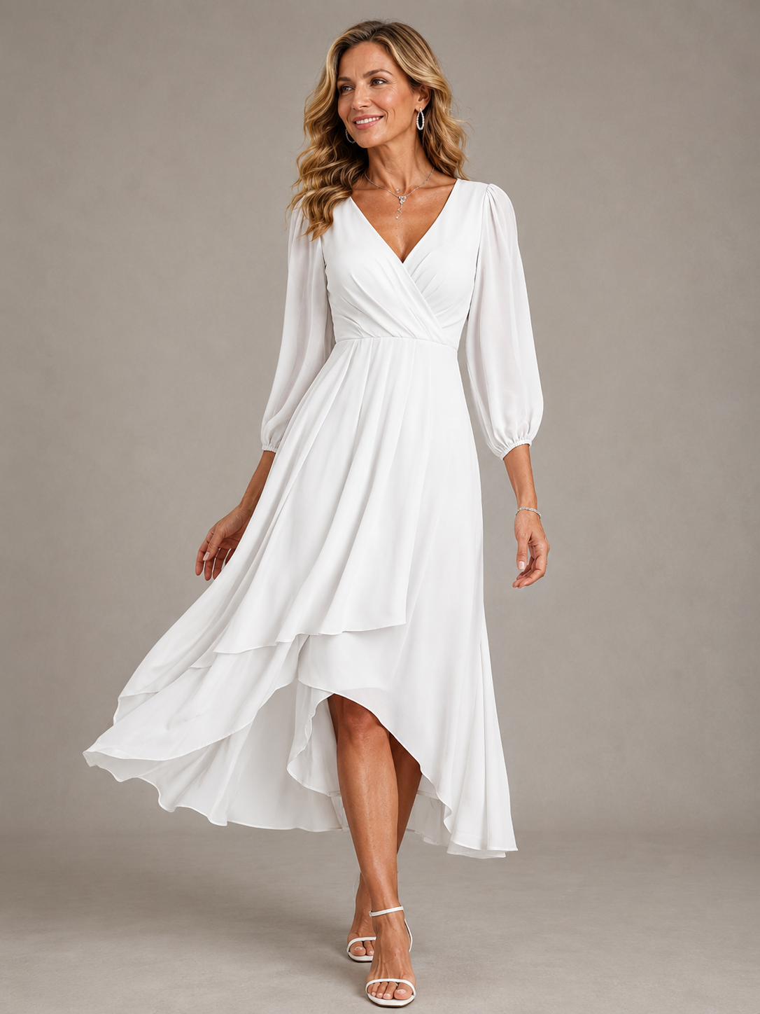 Mia Elegante Lange Jurk met V-hals voor Dames